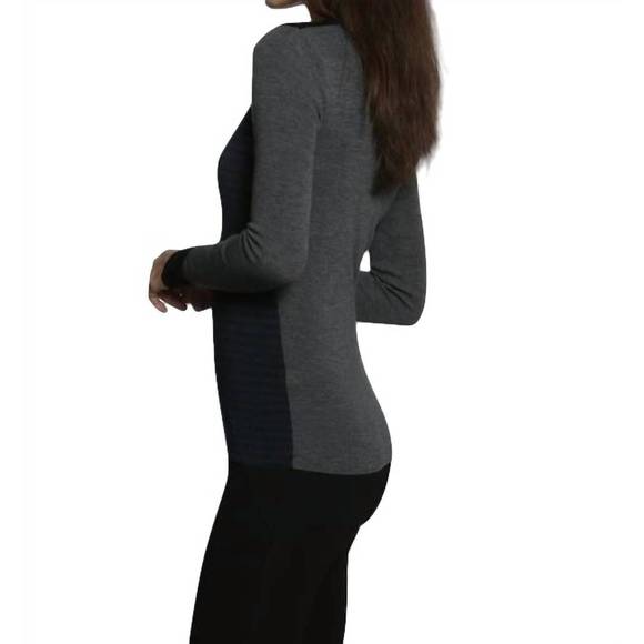 NEW LABEL+THREAD skinny rib vee pullover in charcoal/ocean - Picture 2 of 3